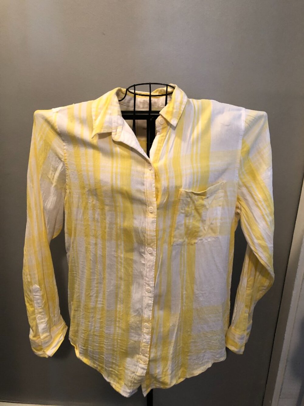Womens SO Sonoma XL Yellow Plaid Favorite Shirt 22.5" Pit to Pit #KF